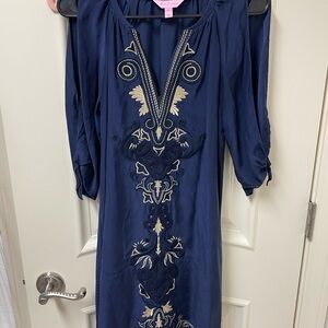 Lilly Pulitzer Navy Blue Dress with Gold Embroidery